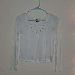 White Ribbed Lace Up Crop Top